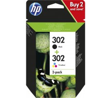 HP 302 2-pack Black/Tri-colour Original Ink Cartridges blekkpatron 2 stykker Standard utskriftsproduksjon Sort, Cyan, Fiolblå, Gult