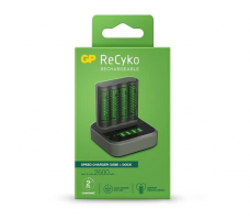 GP Batteries ReCyko Speed Charger Dock D451 + Speed Charger M451, med 4 x AA 2600mAh-batterier
