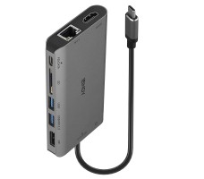 Lindy 43323 laptop-dokkingstasjon og portreplikator Koblet med ledninger (ikke trådløs) USB 3.2 Gen 1 (3.1 Gen 1) Type-C Sort, Grå