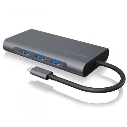 ICY BOX IB-DK4040-CPD Koblet med ledninger (ikke trådløs) USB 3.2 Gen 1 (3.1 Gen 1) Type-C Antrasitt, Sort