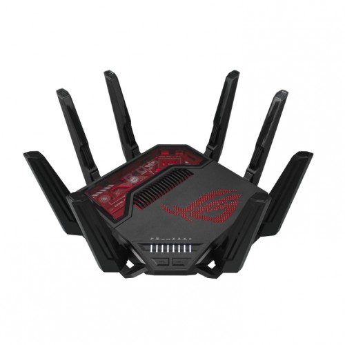 ASUS ROG Rapture GT-BE19000 trådløs ruter Multi-Gigabit Ethernet Tre-båndsfrekvens (2,4 GHz / 5 GHz / 6 GHz) Sort, Rød