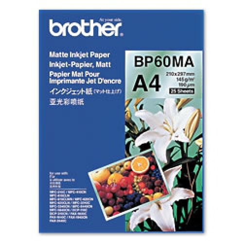Brother BP60MA Inkjet Paper papir for blekkskriver A4 (210x297 mm) Matte 25 ark Hvit