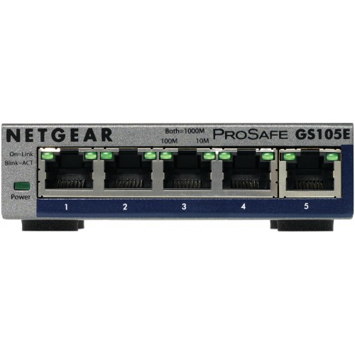 NETGEAR GS105E-200PES nettverkssvitsj Håndtert L2/L3 Gigabit Ethernet (10/100/1000) Grå