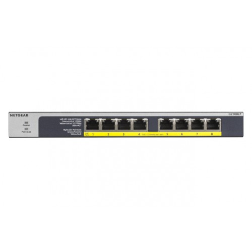 NETGEAR GS108LP Uhåndtert Gigabit Ethernet (10/100/1000) Strøm over Ethernet (PoE) 1U Sort, Grå