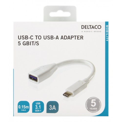 Deltaco USBC-1205 USB-kabel 0,15 m Micro-USB A Hvit