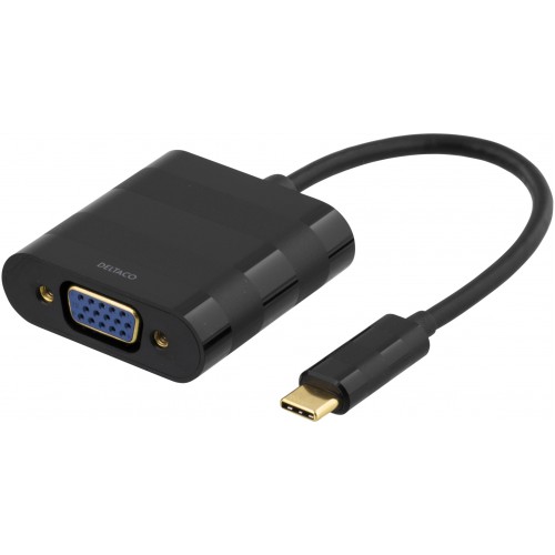 Deltaco USBC-VGA videokabelkobling USB Type-C VGA (D-Sub) Sort