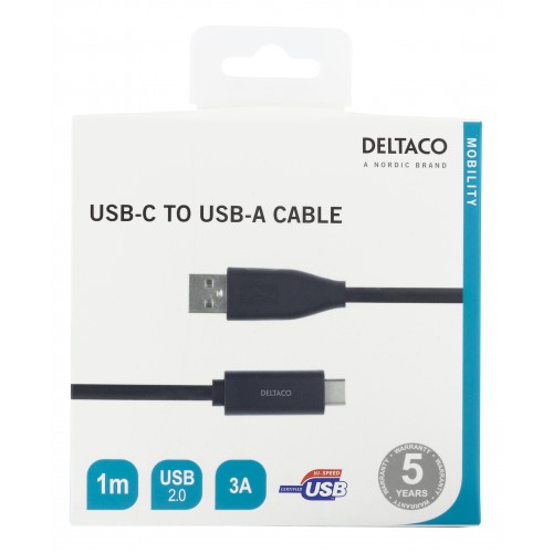 Deltaco USBC-1004M USB-kabel 1 m USB 2.0 USB A Sort