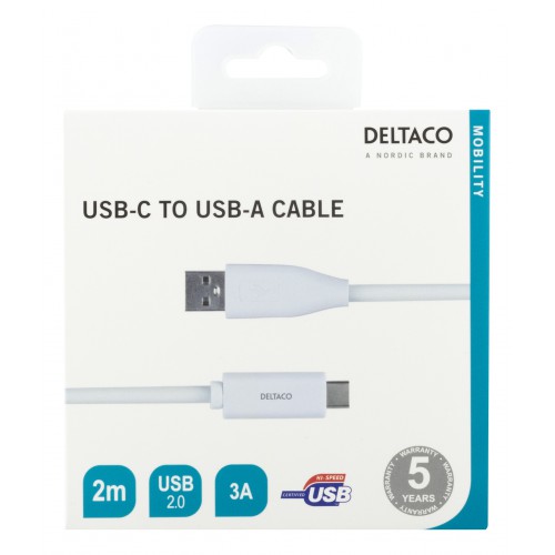 Deltaco USBC-1011M USB-kabel 2 m USB 2.0 USB A Hvit