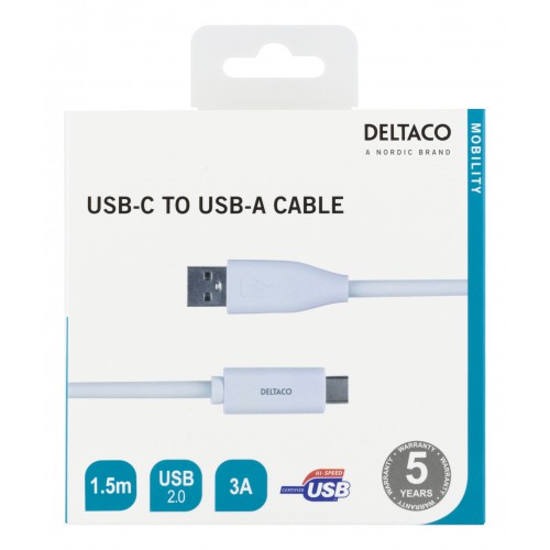 Deltaco USBC-1010M USB-kabel 1,5 m USB 2.0 USB A Hvit