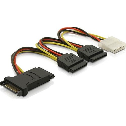 Deltaco SATA-16 SATA-kabel 0,15 m SATA 15-pin 2 x SATA 155-pin Sort, Rød, Hvit, Gult