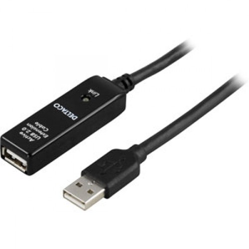 Deltaco USB 2.0 Extension Cable, 5m USB-kabel USB A Sort