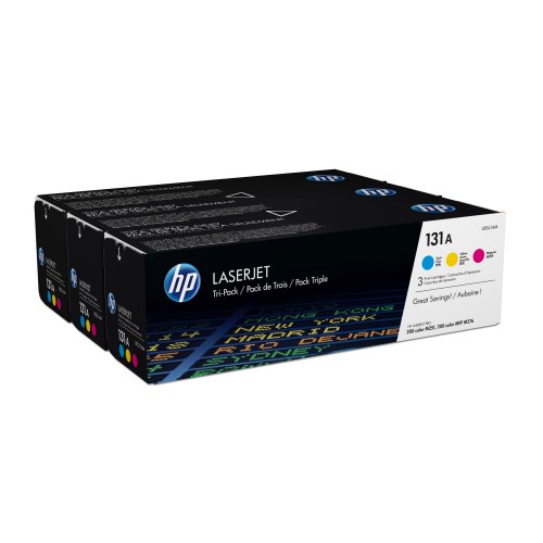 HP 131A 3-pack Cyan/Magenta/Yellow Original LaserJet Toner Cartridges tonerpatron 3 stykker Cyan, Fiolblå, Gult