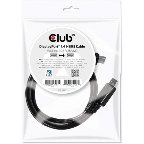 Club3D DisplayPort 1.4 HBR3 8K60Hz DSC 1.2-kabel, 1 meter, svart